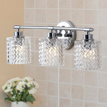 Spaulding Vintage Iron/Chevron Pattern Glass Farmhouse Cottage LED Vanity Light